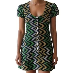 ANTHROPOLOGIE LE SHACK TRACY FEITH Vintage Geo Print Belted Dress Geo EUC Size 6